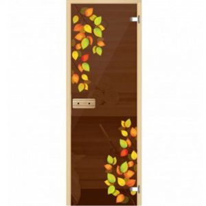 Стеклянная дверь для бани «Осенью»