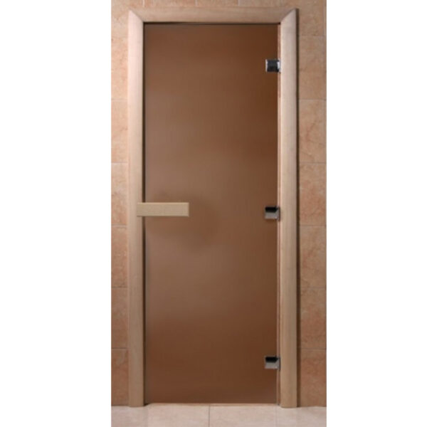 ДВЕРЬ ТЕПЛАЯ НОЧЬ БРОНЗА МАТОВАЯ Стеклянная дверь для бани DoorWood - Теплая ночь 1900×700 (бронза, матовая, хвоя ) 3 петли 8 мм