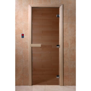Стеклянная дверь для бани «Теплый день», 1900×700 (бронза, хвоя, 3 петли, 8 мм)