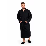 Халат Woodson, вафельный с планкой, чёрный