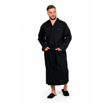 Халат Woodson, вафельный с планкой, чёрный