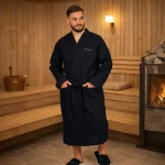 Халат Woodson, вафельный с планкой, чёрный — изображение 2