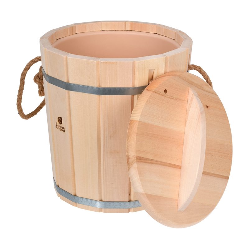 Ведро 10 л, с пластиковой вставкой, с крышкой, липа